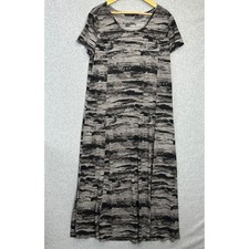 H by Halston Maxi Dress Gray Black Abstract Brushstroke SS Minimalist Womens M