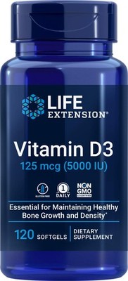 Life Extension Vitamin D3 5000 IU, 120 Softgels, 125mcg 120 Count (Pack of 1) 