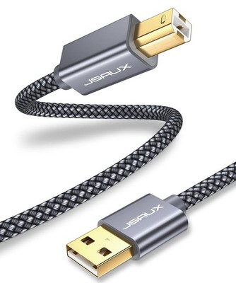 JSAUX Printer Cable, 6.6FT USB Cord 2.0 Type A Male to B 6.6ft, Grey 