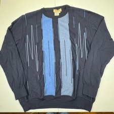 MONTECHIARO Mens XL Sweater Made in Italy Wool Blend Striped Navy Blue Crewneck