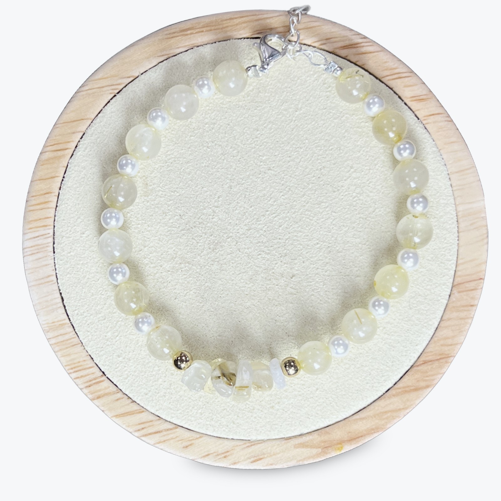Bracelet en citrine jaune naturelle et perles d'eau douce avec fermoir en argent 925