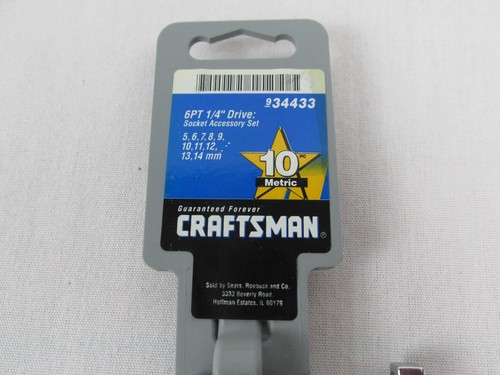 Craftsman USA Metric 6 Pt 1/4" 11 PC Drive Socket Set 5-14mm 34433 + Swivel 4280 - Picture 3 of 10