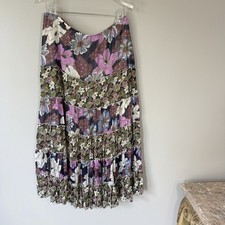 VTG Christopher Banks Floral Maxi Skirt Size M Tiered A-line Boho Gypsy Grunge