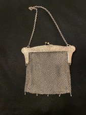 Victorian era German silver mesh purse 8X7" kiss lock,  Please Read 