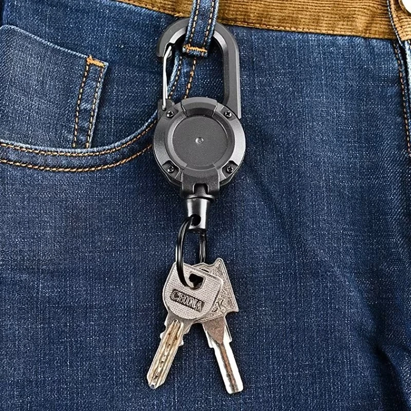 1/2/4Pcs Retractable Heavy Duty Carabiner Reel Keychain Steel Wire Badge Holder