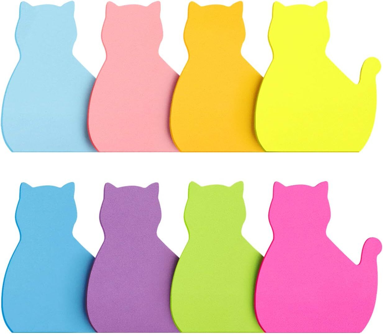 Colorful Cat-Shaped Sticky Notes - 8 Bright Colors, 75 Sheets-image