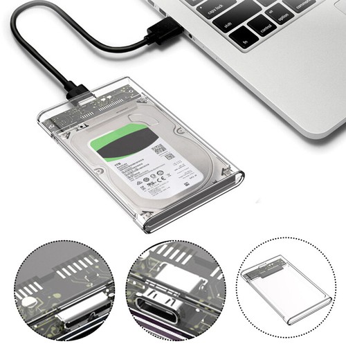 Custodia disco rigido esterno trasparente USB 3.0 SATA 2,5 pollici custodia Caddy HD - Foto 1 di 10