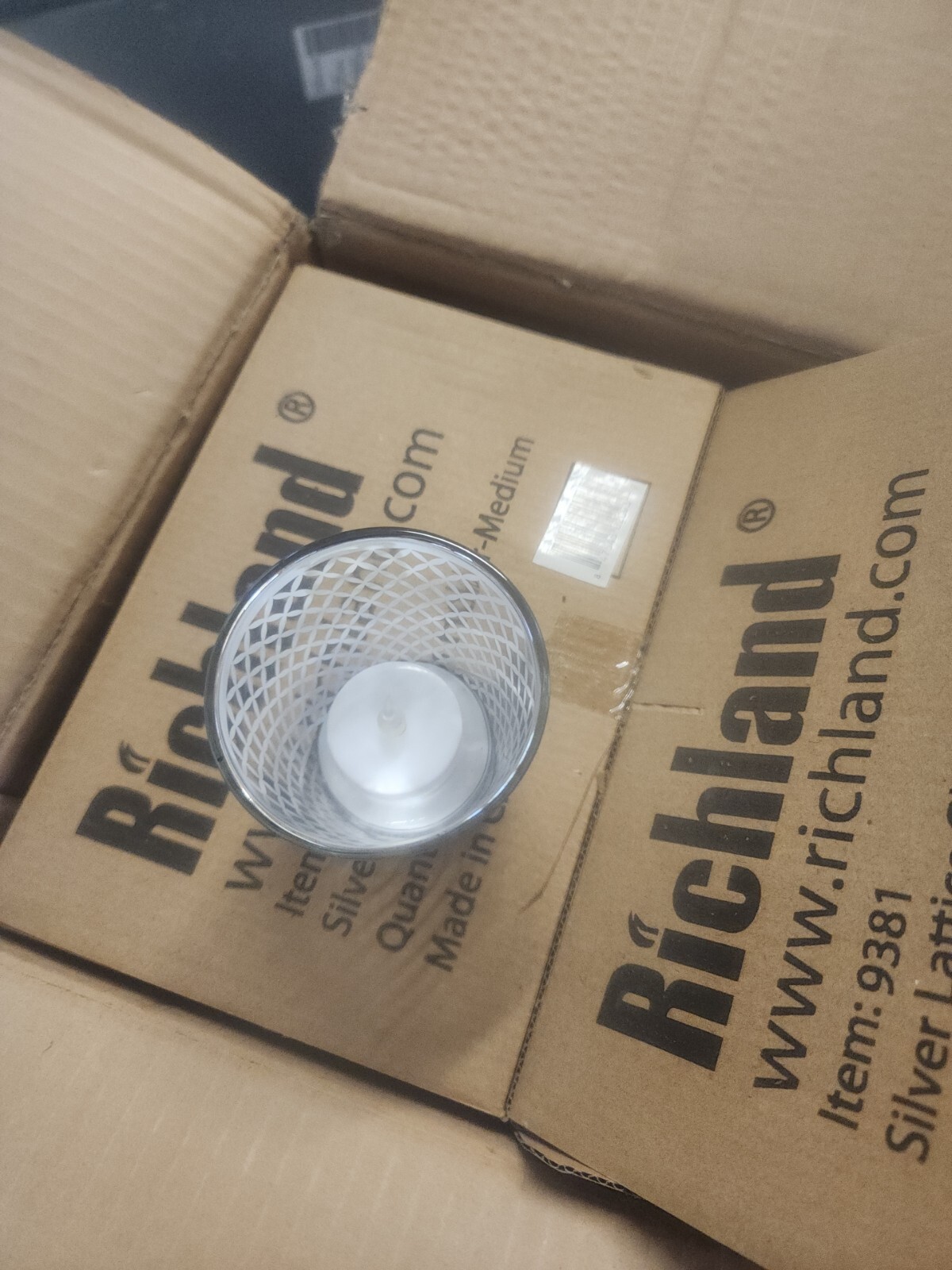 Richland Silver Lattice Glass Candle Holder Medium 9381 With Electric Tealight