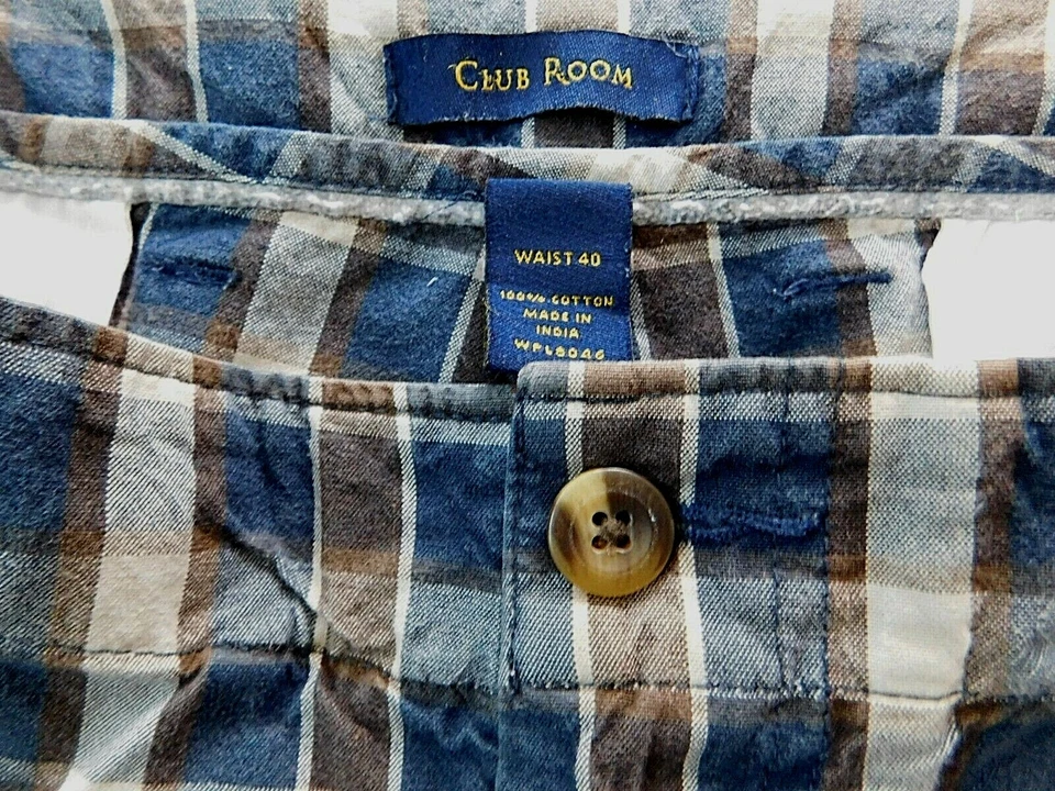 Pantalones cortos cargo a cuadros marrón/azul/blanco C4018 usados en excelente estado Club Room para hombre 40 Foto 2 de 4