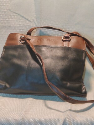 Capezio Black Brown Faux Leather Vintage Medium size Shoulder Tote Bag 