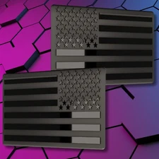 Embossed 3D Metal All Black American Flag Emblem Decal Stickers 1 Pair