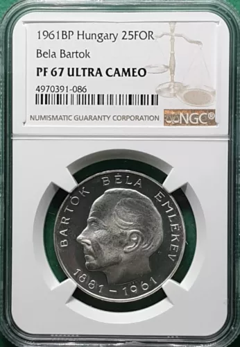 1961 BP HUNGARY 25 FORINT SILVER BELA BARTO NGC PF ULTRA CAMEO