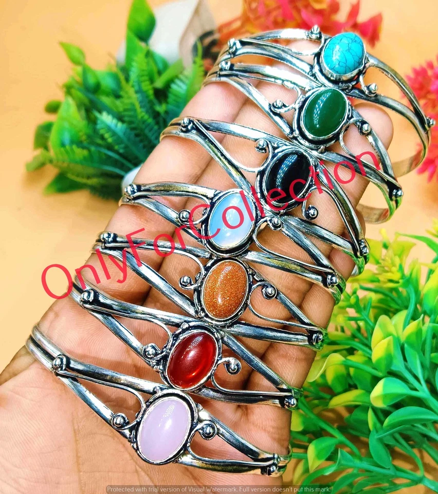 Elegante Lote Brazalete Brazalete Piedra Solar y Mezcla Piedras Preciosas Chapado en Plata 925 Regalo para Niña Foto 3 de 4