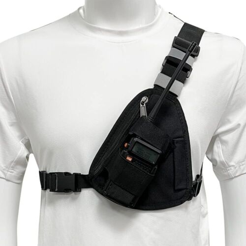 Men's Chest Harness Shoulder Radio Holster Chest Pack Pouch For Walkie Talkie - Afbeelding 1 van 29