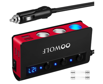 OOWOLF Quick Charge 3.0 Cigarette Lighter Adapter,180W 12V/24V 3-Socket DC  Power