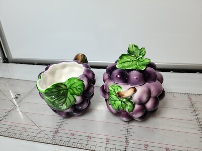 Purple Grapes Ceramic Creamer & Sugar Bowl