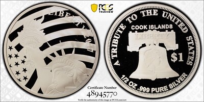 2017 Cook Islands $1 Dollar Liberty Silver Coin Km# 2568 PCGS PR70