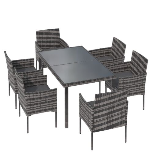 Grey Rattan Garden Furniture Set Outdoor Patio 6 Seater Chairs and Table QG