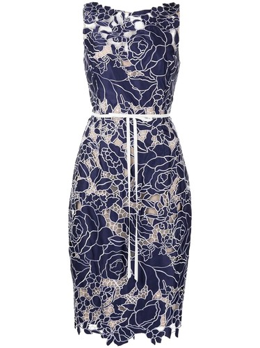marchesa notte 3d floral embroidered dress Marchesa Notte Women's Embroidered Floral Fitted Gown - Black