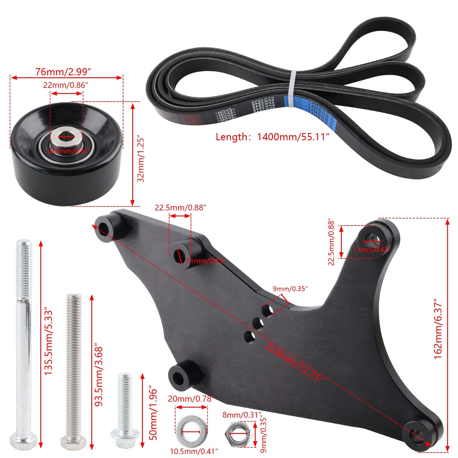 Dual Alternator Bracket For Chevy Vortec V8 4.8L, 5.3L, 6.0L, 6.2L – 1999-2013, Black
