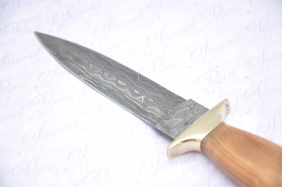 Gran cuchillo de aguja de madera de olivo Damasco acero Sheffield Inglaterra Foto 4 de 4