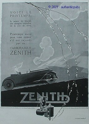 WERBUNG ZENITH VERGASER HIER IST DER PRINTEPS MOTOR SIGNIERT E MAURUS VON 1929 AD