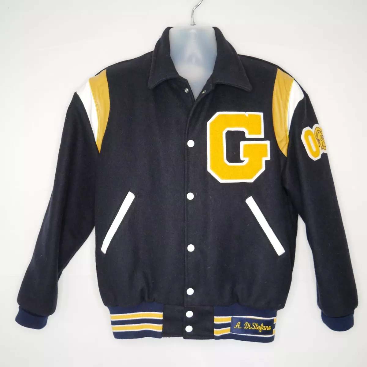 Vtg Standard Pennant Varsity Letterman Jacket Wool Trojans '00 Black Gold Med