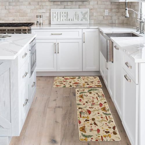 Mushrooms Butterfly Spring Kitchen Mats Set of 2, 17" x 29" /17" x 47" Beige - Picture 5 of 7
