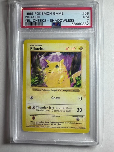Pikachu Yellow Cheeks Shadowless PSA 7 #58/102 1999 Pokemon Base Set