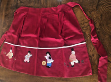 Vintage Apron Chinese Children Appliques Pleats Half Pocket Dark Red