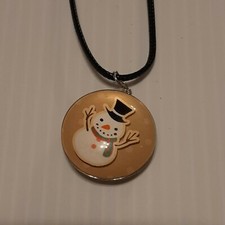 CHRISTMAS SNOWMAN Double sided Pendant Charm /17" 2" chain Necklace Rope