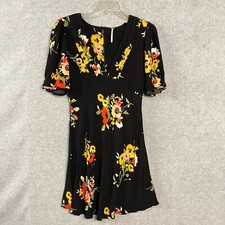 Free People Dress Women’s 4 Black Multi Neon Garden Floral Short Sleeve OB998041