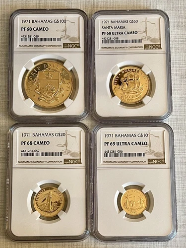 Bahamas 1971 4pc Gold NGC PF68-PF69 CAMEO Set SKU# 5610