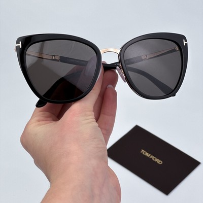 Tom Ford Women Sunglasses Black Rose Gold Smoke Semi Cat Eye FT0717 01A NEW