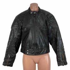 Echt Leder Black Leather Motorcycle Jacket Vintage Size 50 Padded Insulated