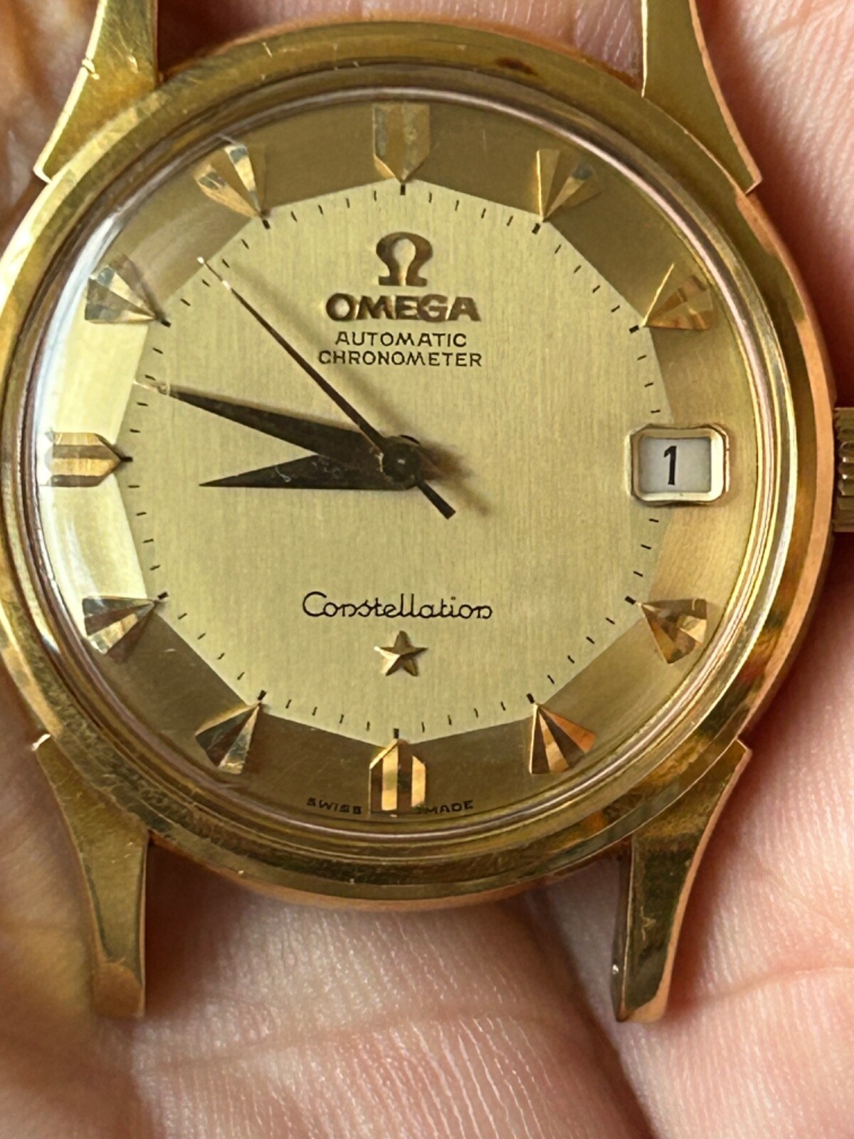 Vintage Omega Constellation Pie Pan, 18K Solid Gold 34mm Watch-Mint image 4