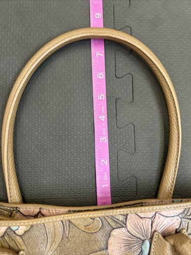 Claudia Firenze Hibiscus Flower Embossed Leather Bag Tassel Brown Pink Blue FS - Picture 10 of 10