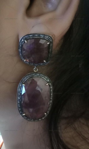 925 Sterling Silver Natural Oval Multi Sapphire Anniversary Drop/Dangle Earrings