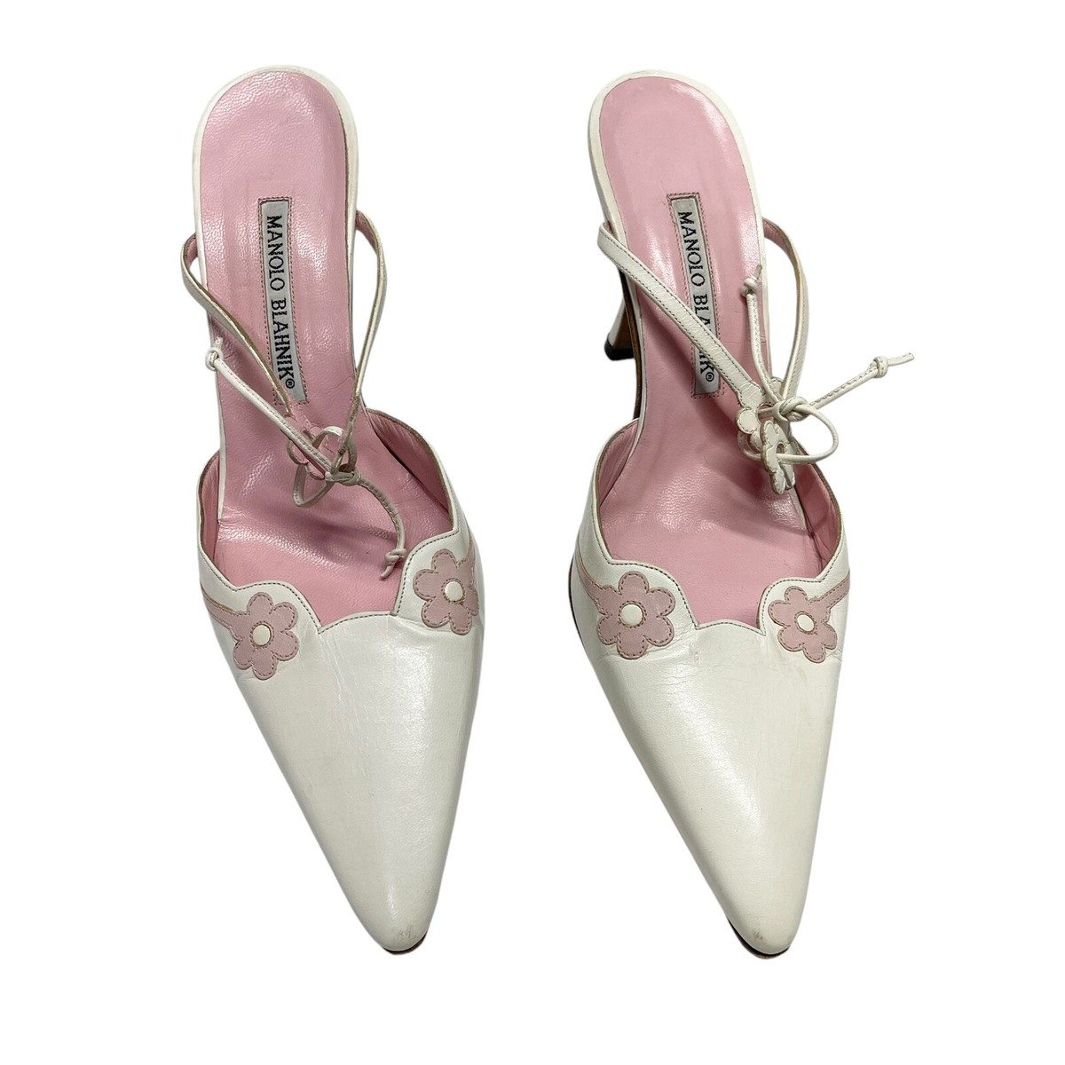 Manolo Blahnik Randola Flower Ankle Tie Mules Heels Size 37 Manolo Blahnik Randola Flower Ankle Tie Mules Heels Size 37