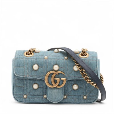 Gucci GG Marmont Denim Chain Shoulder Bag Blue