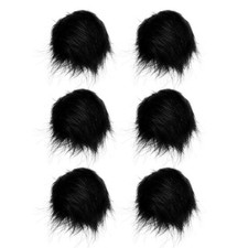 6-Pack Faux Fur Pom Poms with Elastic Loop for Hats Black, 8cm 