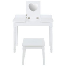 Children's Dressing Makeup Table And Chair With Mirror White MDF Kids Girls New