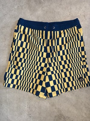 Neff Swim Trunks Y2K Mens Large Checkered Blue Yellow Board Shorts Logo