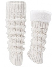 Loiyadn Leg Warmers for Women, Winter Fleece Lined Knit Long One Size, White