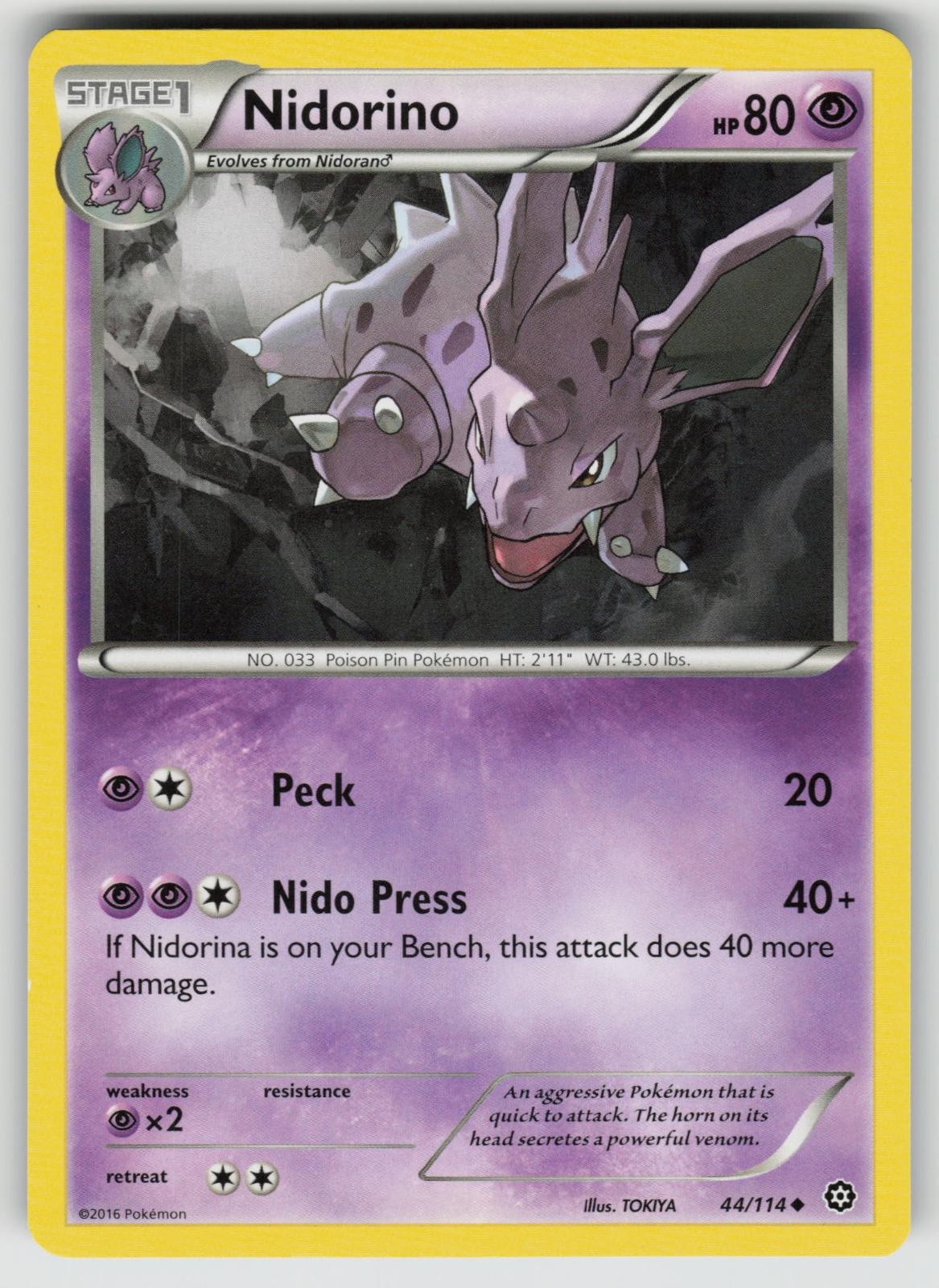 Nidorino 44/114 Uncommon Steam Siege Pokemon Near Mint