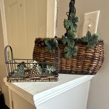2pc Wicker & Metal Hanging Basket Set Grape D...