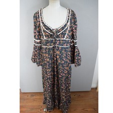 Urban Outfitters Floral Maxi Dress XL Aged Black Bell Sleeve Cottagecore Lace Up