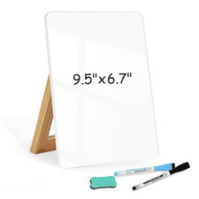 Walglass Desktop Glass White Board 9.5X 6.7 Reversible Wood Stand Small Dry