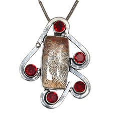 Necklace Fossil Coral Gemstone Jewelry  Handmade Pendant 20