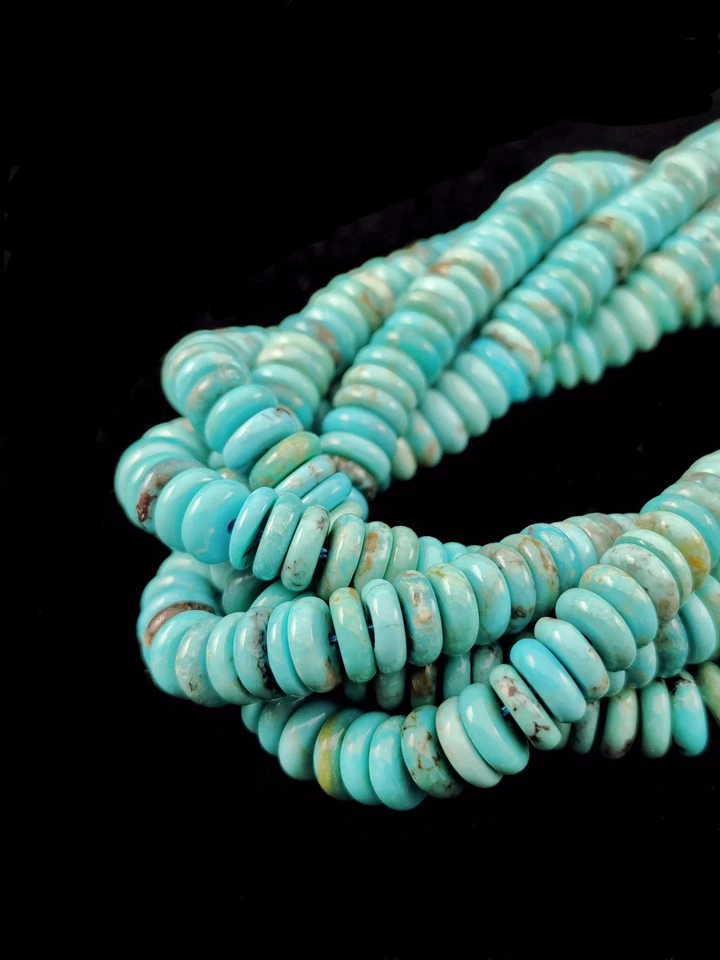 AAA Grade Genuine Turquoise Smooth Rondelle Disc Beads Size 2x6mm 15.5'' Strand - Image 3 of 4